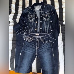 True religion Jean jacket and low rise flared jeans set !